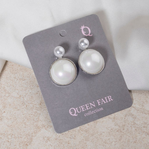 Серьги с жемчугом Великолепие два круга, цвет белый в серебре - Queen fair фото 2