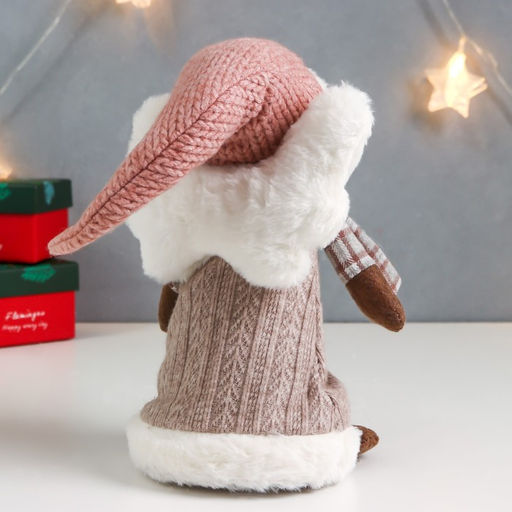 Интерьерная кукла текстильная Ангелочек Марфуша в бежевом вязаном платье с сердечком, 35?15?11 см - Simaland фото 4