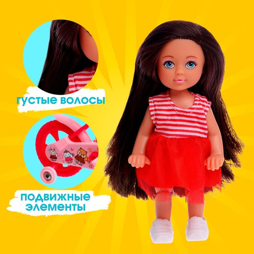 Кукла малышка Lyna на велопрогулке с велосипедом и аксессуарами, МИКС - Simaland фото 3
