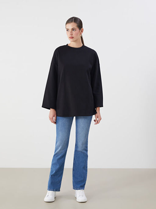 Bisiklet Yaka Oversize Kad?n Kal?n Sweatshirt Tunik