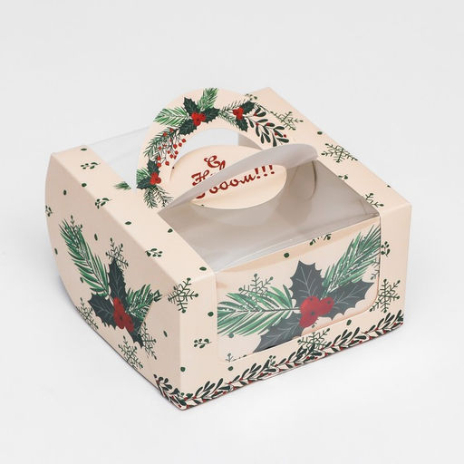 Коробка под бенто-торт с окном Новогодняя с шишками, 14 х 14 х 8 см - UPAK LAND фото 13