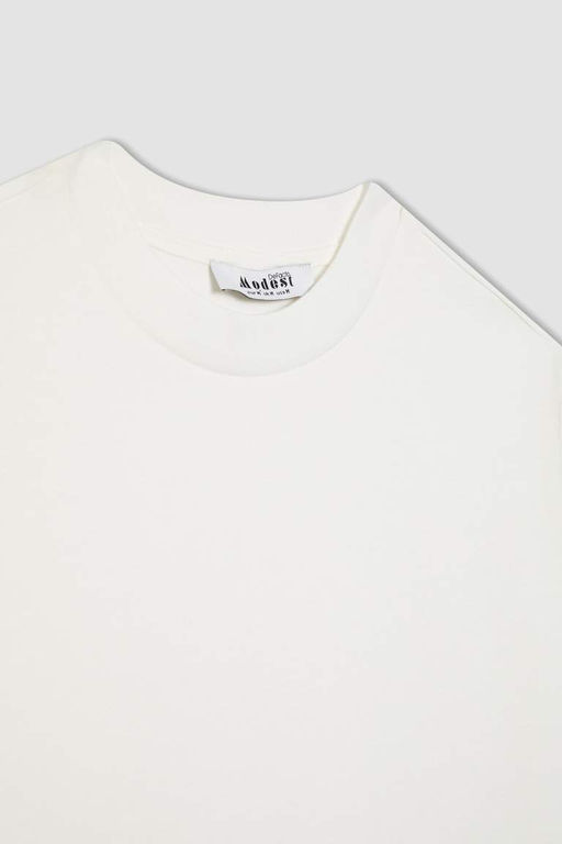 Футболка-туника из 100% хлопка с короткими рукавами и круглым вырезом стандартного кроя - Defacto фото 8