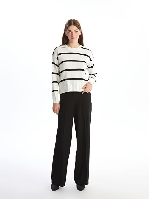 Bisiklet Yaka ?izgili Uzun Kollu Kad?n Triko Kazak