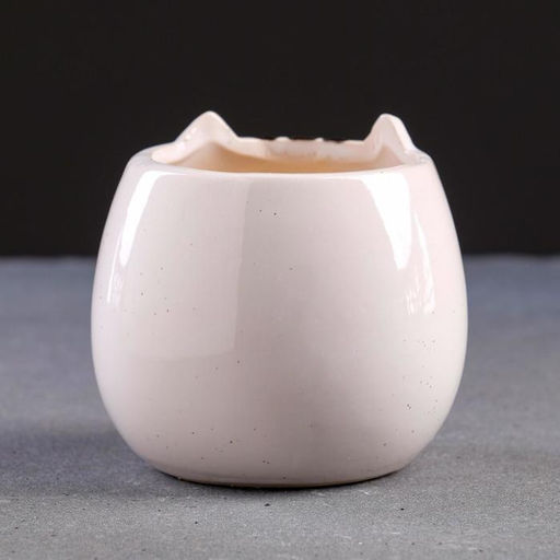 Горшок для цветов «Котёнок», 200 мл,8×8×8 см, керамика, бежевый