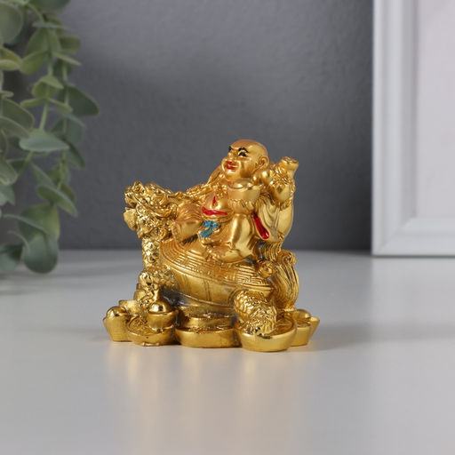 Нэцкэ фигурка «Хотей на драконочерепахе», 7.5×7.5 см, под золото