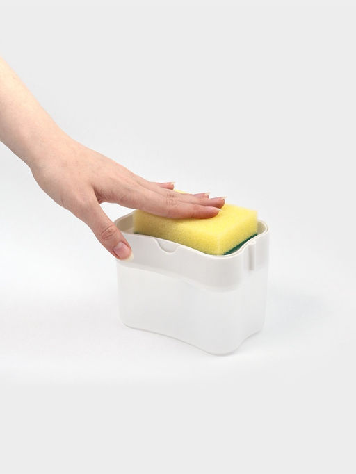 Дозатор для моющего средства с подставкой для губки Доляна, губка в комплекте, 385 мл, белый