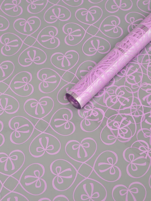 Плёнка для цветов «Бантики», прозрачная/светло- сиреневая, 0.6×9.3±5% м, 40 мкм, 200 г