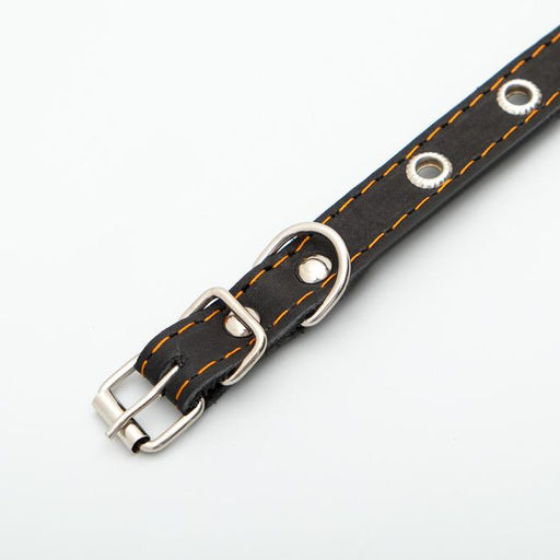 Ошейник кожаный однослойный с рифлеными люверсами, безразмерный, 40 х 1,5 см, ОШ 27-35 см, чёрный 7 - Пижон фото 4