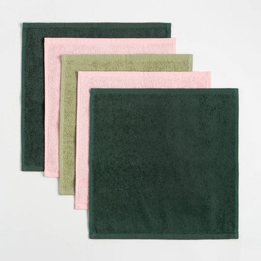 Салфетки махровые Этель. Счастье это ты, 5 шт., 30?30 см, хлопок 100%, зелёные/розовые