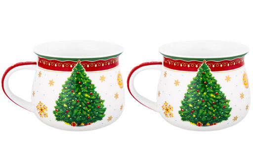 Набор 2 кружек 250 мл 11*8,5*7 см Новогодняя елка, красный узор, бочонок NEW BONE CHINA - Elan gallery фото 10