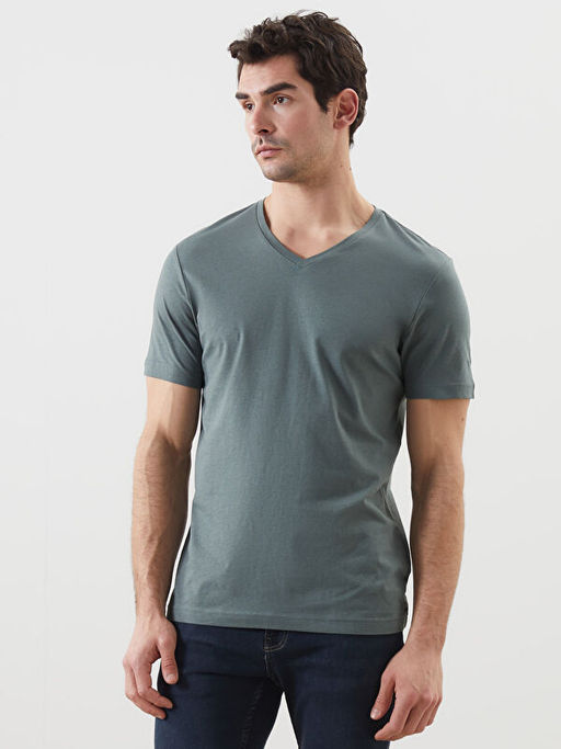 V Yaka K?sa Kollu Penye Erkek Ti??rt