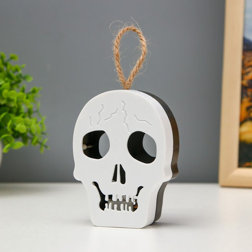 Цена за 12 шт. Фигурка световая RISALUX «Череп», LED-ночник, 1 Вт, RGB, от батареек LR1130, бело-чёрный, 9.5×4×5 см