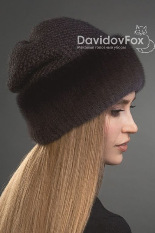 Шапка Камелия норка трикотаж кофе градэ