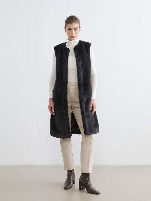 Bisiklet Yaka Kad?n K?rk Yelek