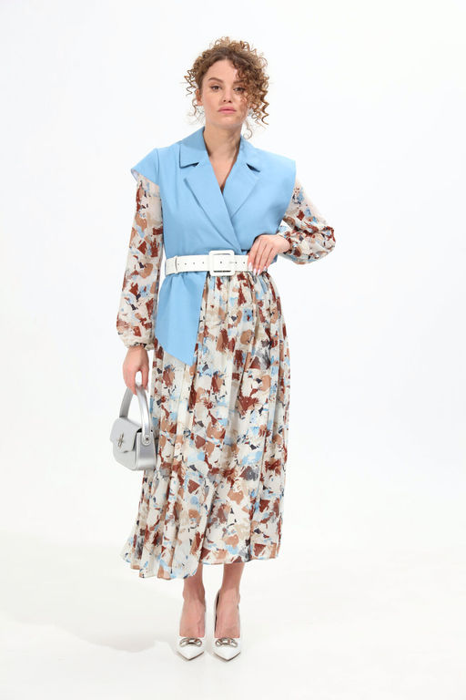 Платье NIKVA н904-4 голубой+акварель  фото 5