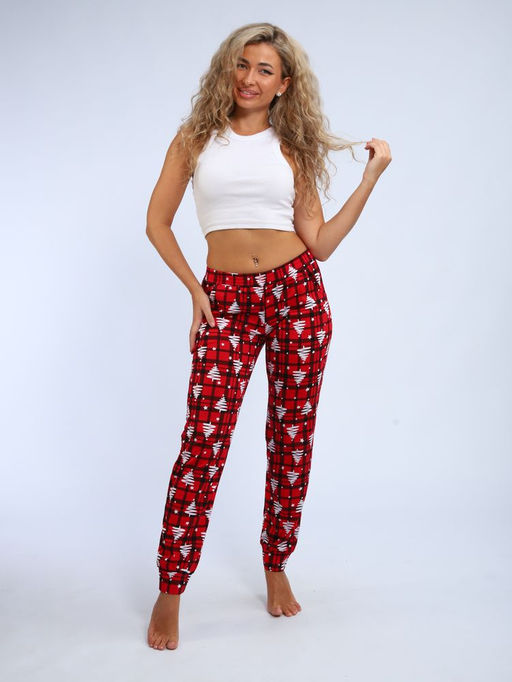 Брюки женские, модель 162, трикотаж (42 размер, Ёлочка, красный)