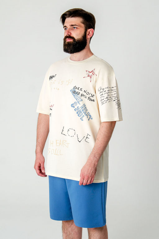 Арт.61151-16 Набор футболка и шорты 48-56 ( 5 шт.) Цвет:верх-светло-бежевый,низ-джинс - Идеал фото 3