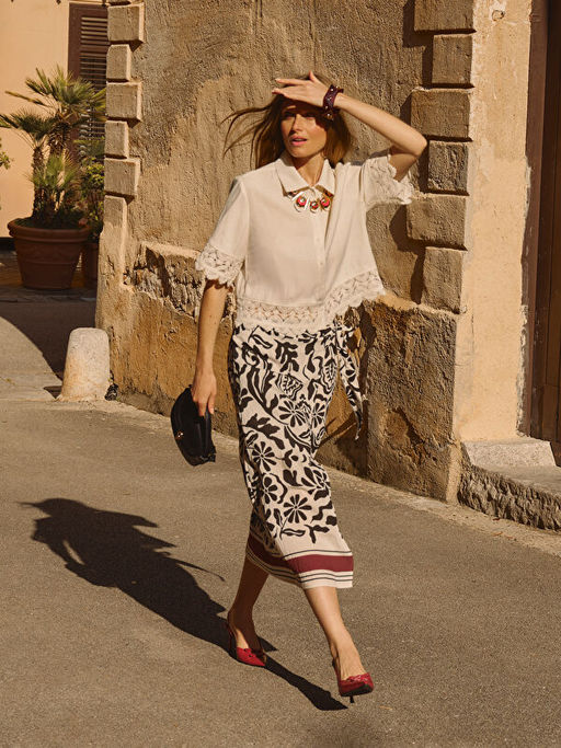 Beli Lastikli Desenli Etek