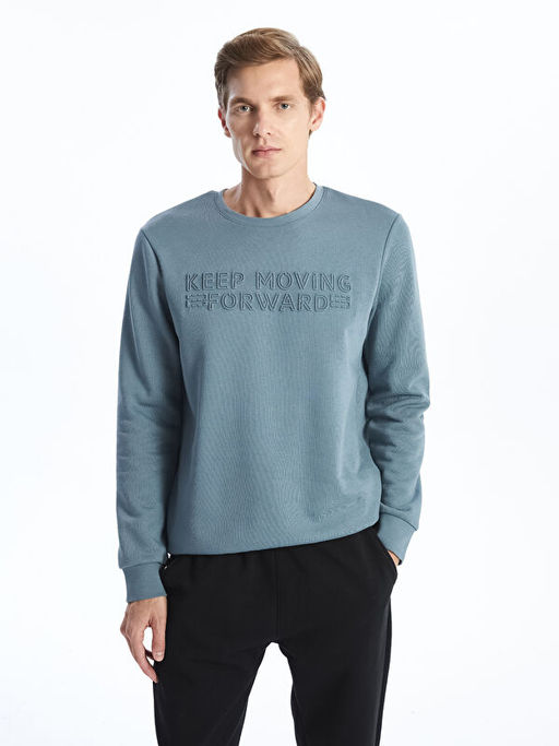 Bisiklet Yaka Uzun Kollu Erkek Kal?n Sweatshirt