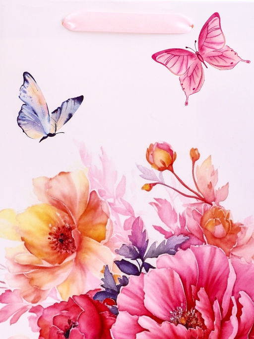 Цена за 2 шт. Пакет подарочный вертикальный Бабочки в цветах, ML 23?27?11.5 см