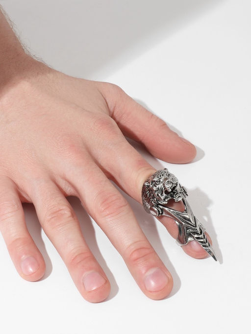 Кольцо Коготь тигр, цвет чернёное серебро, 20 размер