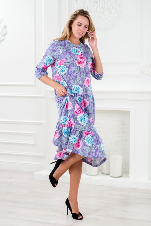 Платье женское из кулирки Амина пион на фиолетовом - Амадэль фото 3