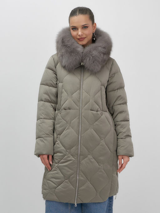 Пальто зимнее утепленное с мехом и капюшоном тренд коричневого цвета 7753K - Visdeer фото 6