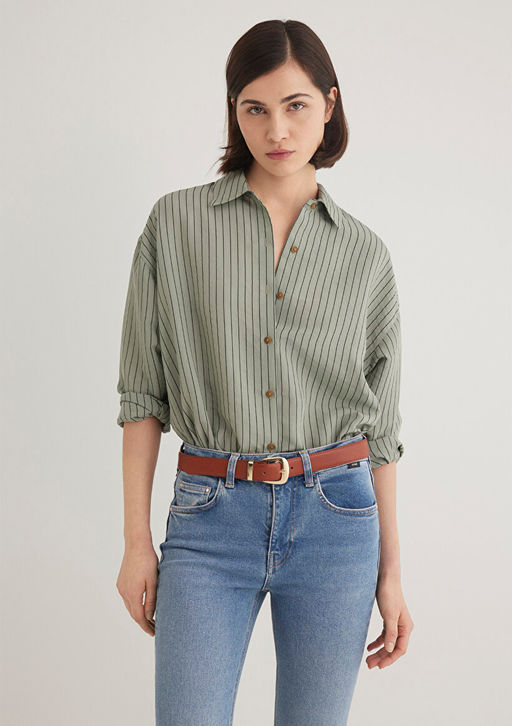 Lux Touch TENCEL TM Cizgili Yesil Modal Gomlek - Mavi фото 2