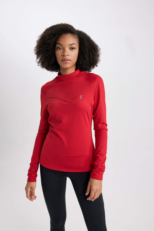 DeFactoFit Футболка с длинным рукавом и воротником стандартной посадки с принтом  фото 3