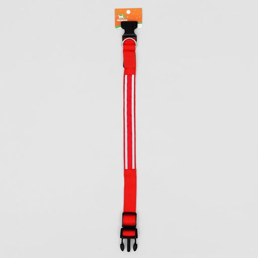 Ошейник с подсветкой Двойная полоса размер L, ОШ 45-52 х 2,5 см, 3 режима свечения красный - Пижон фото 7