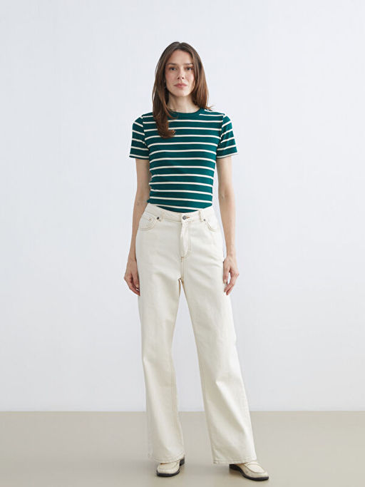 Bisiklet Yaka ?izgili Kad?n Body