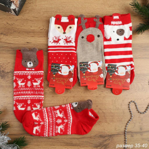 Носки р. 35-40 Новый год короткие / L819 / уп 10/1200/ ОДНА ПАРА/ МАРКА
