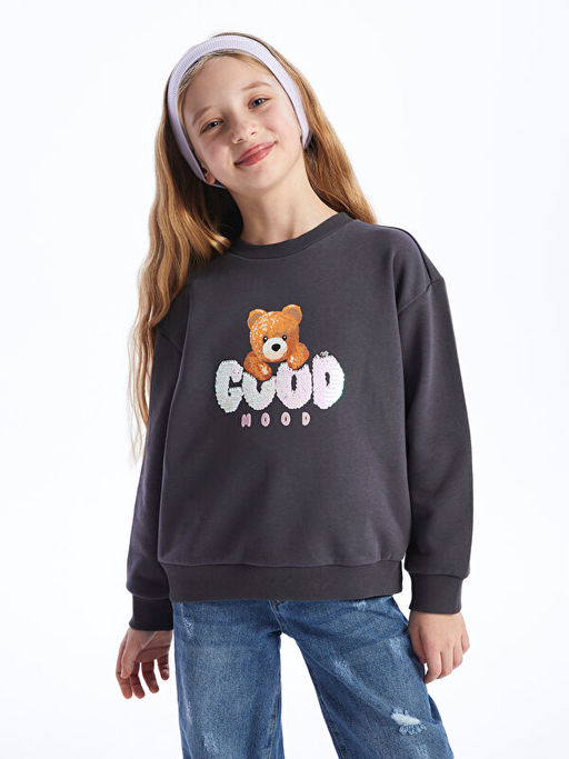 Bisiklet Yaka Bask?l? Uzun Kollu K?z ?ocuk Sweatshirt - Waikiki фото 3