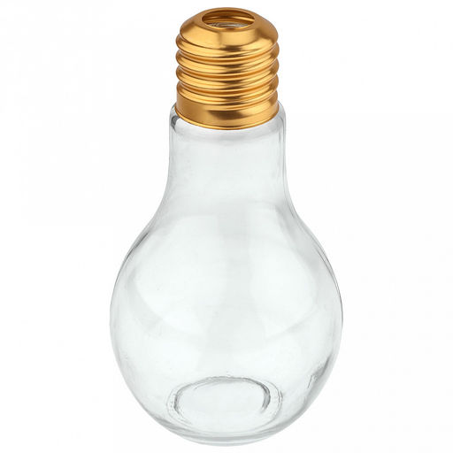 Бутылка стеклянная Лампочка 0,4л, д8,8см h17,5см, д/горла 2,5см, с трубочкой, винтовая металлическая крышка с отверстием для трубочки (д/основания 4,5см) (Китай) - Домашняя мода фото 2