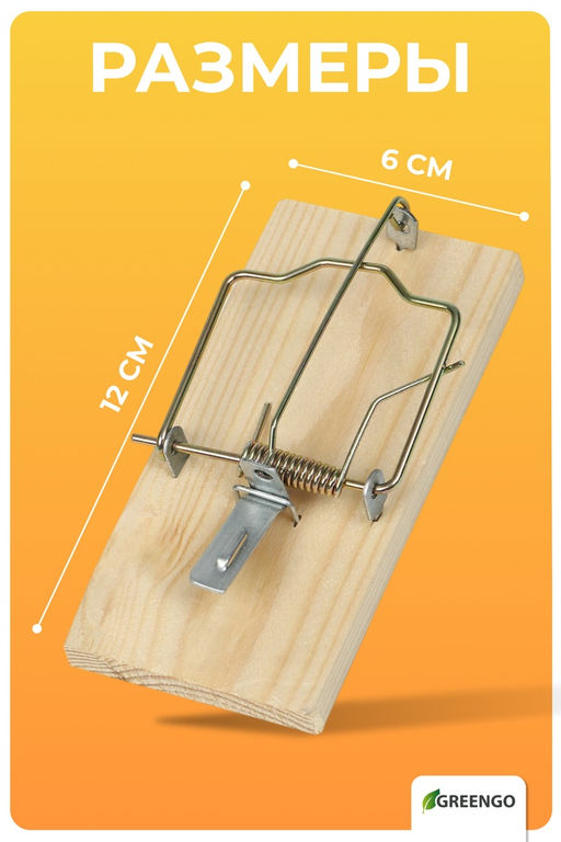 Цена за 2 шт. Крысоловка, 6 × 12 см, деревянная, Greengo