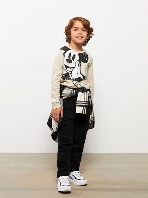 Bisiklet Yaka Mickey Mouse Bask?l? Uzun Kollu Erkek ?ocuk Ti??rt - Waikiki фото 3