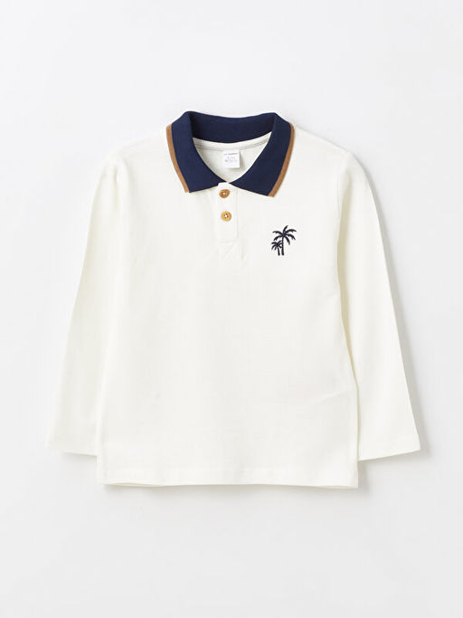 Polo Yaka Uzun Kollu Bask?l? Erkek Bebek Ti??rt