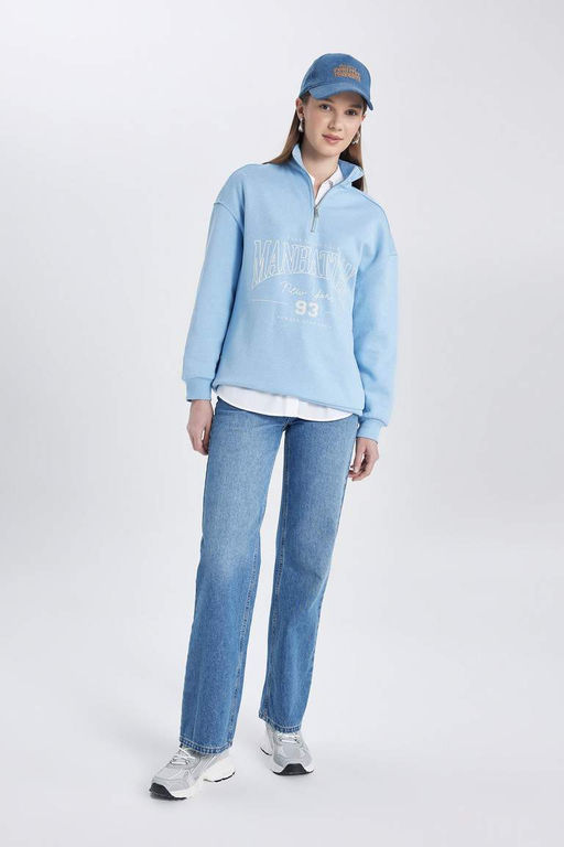 Мягкий толстый свитшот-туника с круглым вырезом стандартной посадки - Defacto фото 5