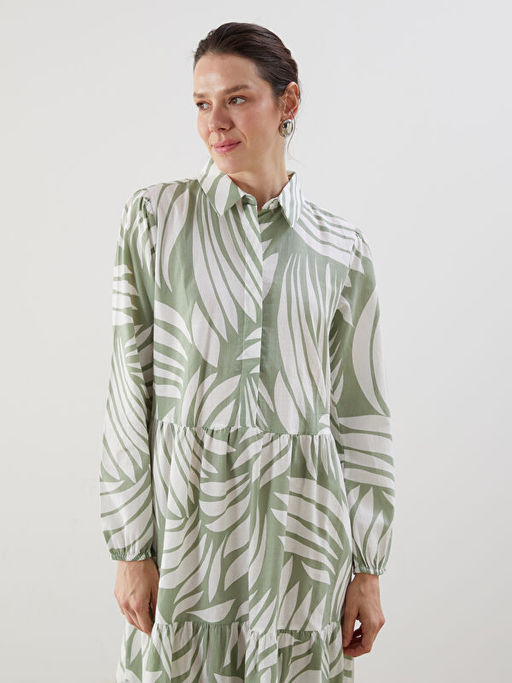 G?mlek Yaka Desenli A Kesim Elbise