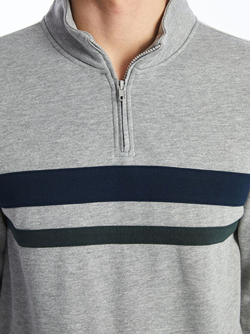 Dik Yaka Uzun Kollu Erkek Kal?n Sweatshirt