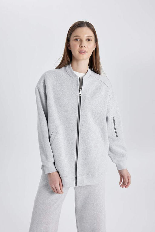 Бомбер-бомбер с воротником-стойкой Мягкий пушистый кардиган - Defacto фото 6