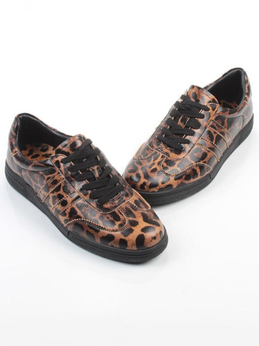 03-B6C-7PC BROWN/LEOPARD Кеды женские (натуральная кожа)