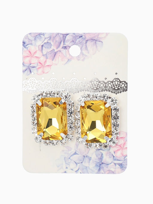 Серьги со стразами "Роскошь", прямоугольник, цвет жёлто-белый в серебре