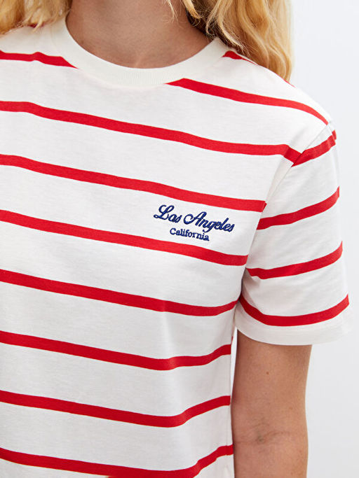 Bisiklet Yaka ?izgili Oversize Kad?n Ti??rt