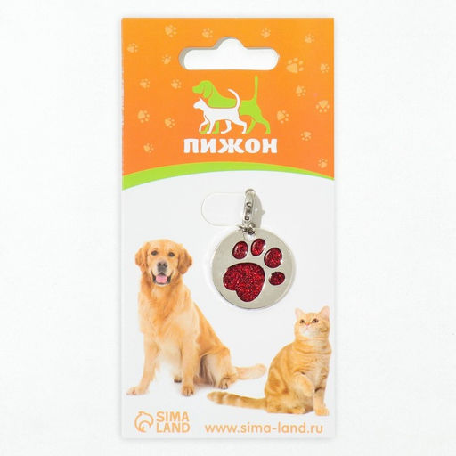 Адресник под гравировку Блестящая лапка с карабином, 2,2 см, красный - Пижон фото 6