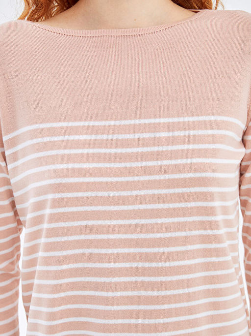 Bisiklet Yaka ?izgili Kad?n Triko Kazak