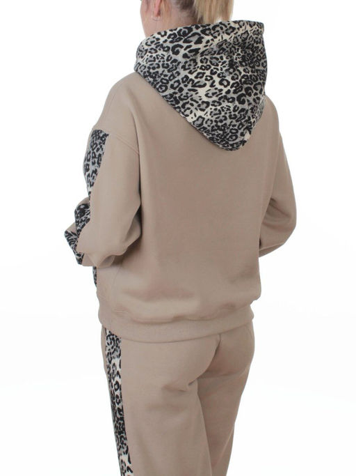 008 BEIGE/LEOPARD Костюм спортивный зимний женский (95% хлопок, 5% полиэстер)
