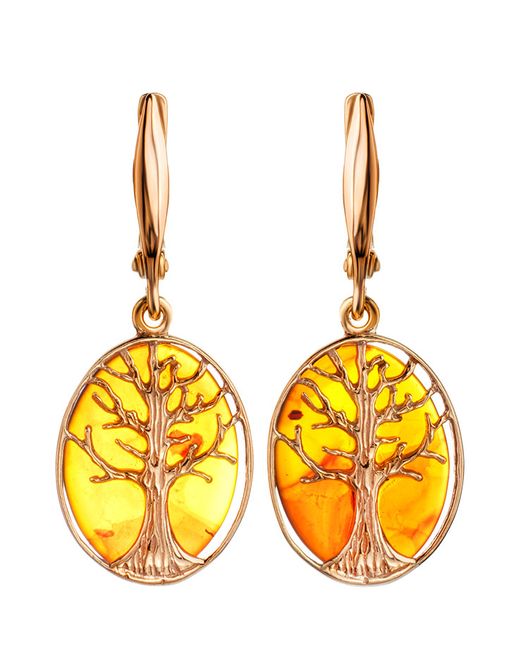 Изысканные серьги из натурального янтаря коньячного цвета Бельтайн