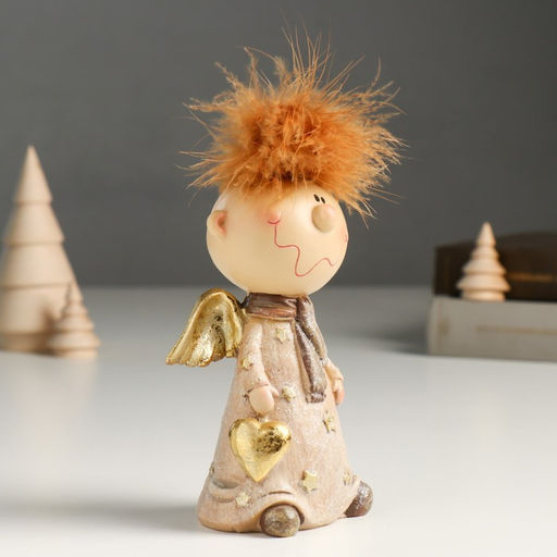 Фигурка полистоун Ангелочек Афоня в наряде со звёздами, с сердцем, беж, блёстки, 6?9?14.5 см