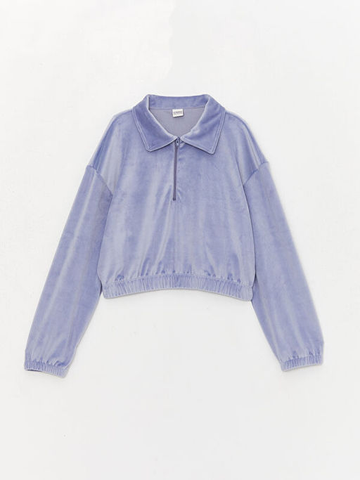 Polo Yaka Basic Uzun Kollu Kadife K?z ?ocuk Sweatshirt ve Tayt - Waikiki фото 2